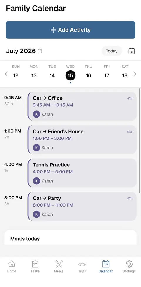 Nesta family calendar screen