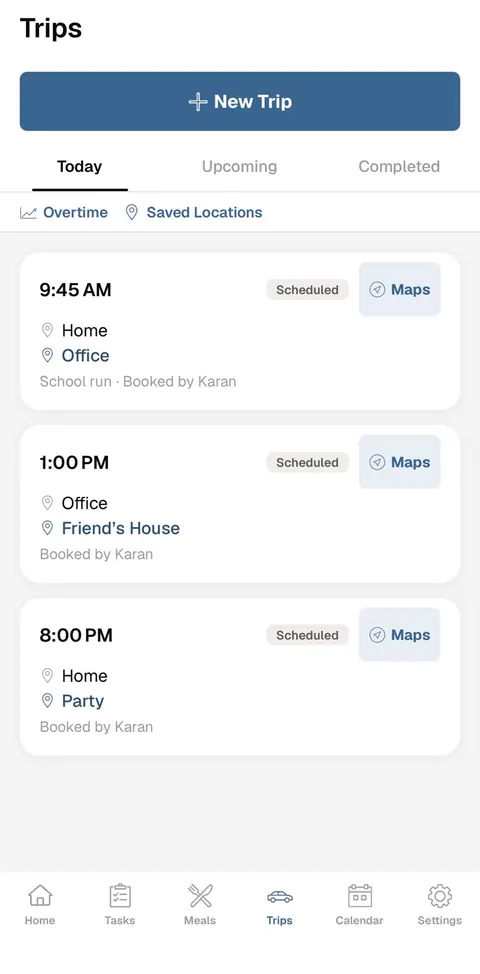 Nesta trips screen